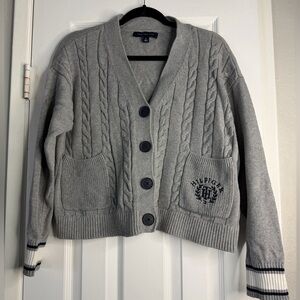 EUC Tommy Hilfiger Light Gray Cable Knit Button Front Cardigan